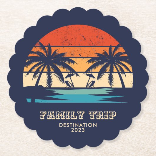Retro zonsondergang Familiereis Strand Palm Tree M Kartonnen Onderzetters (Voorkant)