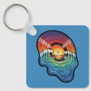 Retro Zonsondergang Golf Vinyl Esthetiek Sleutelhanger