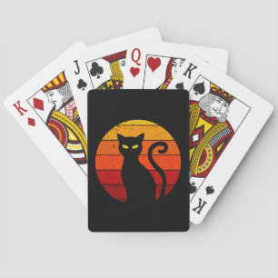 Retro Zonsondergang Halloween Zwarte Kat I Pokerkaarten