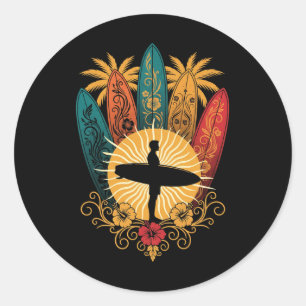 Retro Zonsondergang Hawaï Golf Surfplank Surfer St Ronde Sticker