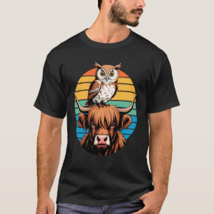Retro Zonsondergang Hoogland Rund Uil T-shirt