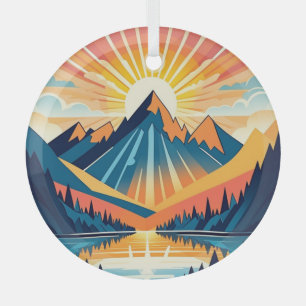 Retro  Zonsondergang Landschap Glas Ornament