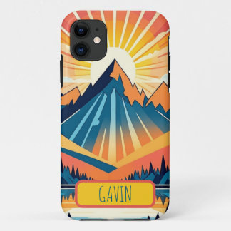 Retro Zonsondergang Landschap Persoonlijk iPhone 11 Hoesje
