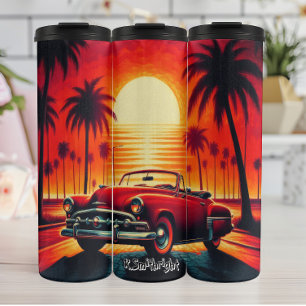 Retro Zonsondergang met Klassieke Convertible Thermosbeker