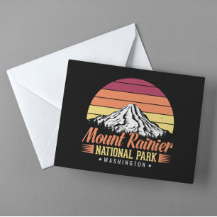 Retro Zonsondergang Mount Rainier Washington Illus Briefkaart