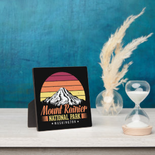 Retro Zonsondergang Mount Rainier Washington Illus Fotoplaat