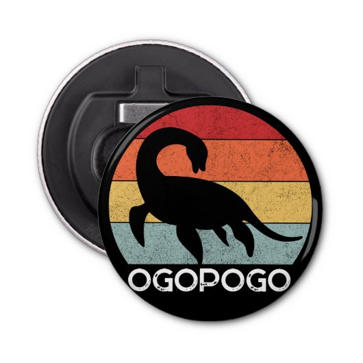 Retro zonsondergang Ogopogo de Okanagan Lake Monst Button Flesopener (Voorkant)