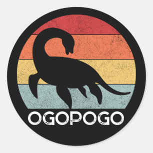 Retro zonsondergang Ogopogo de Okanagan Lake Monst Ronde Sticker