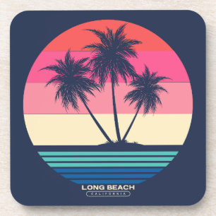 Retro Zonsondergang Palmboom Lange Strand Bier Onderzetter