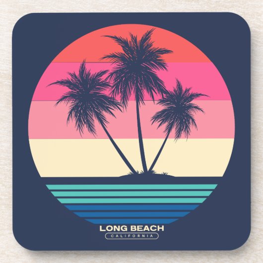 Retro Zonsondergang Palmboom Lange Strand Bier Onderzetter (Voorkant)