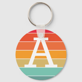 Retro Zonsondergang Persoonlijk Monogram Sleutelhanger