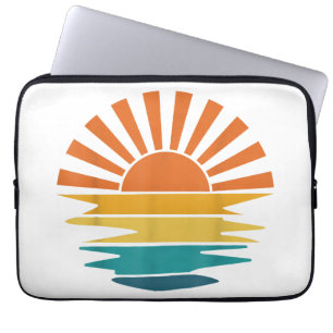Retro Zonsondergang Stralen Golf Vintage Retro Zon Laptop Sleeve