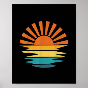 Retro Zonsondergang Stralen Golvend Vintage Retro Poster