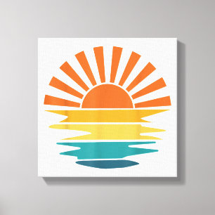Retro Zonsondergang Stralen Golvende Retro Zonnes Canvas Afdruk