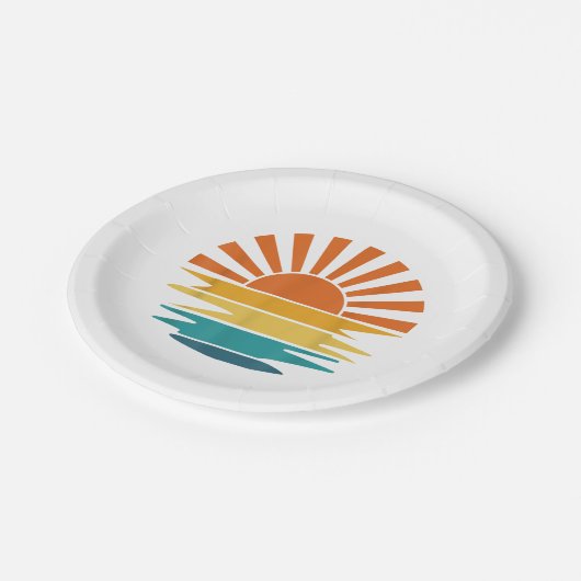 Retro Zonsondergang Stralen Golvende Retro Zonnes Papieren Bordje (Gekanteld)