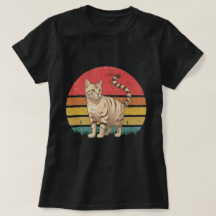 Retro Zonsondergang Tabby Kat Vintage Kunst T-shirt