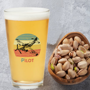  Retro Zonsondergang, Vliegtuigpiloot, Cool Aviati Glas