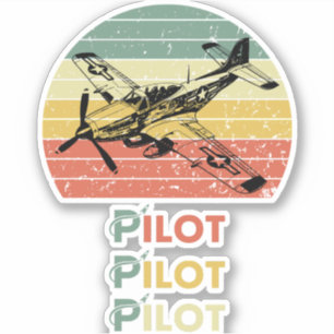  Retro Zonsondergang, Vliegtuigpiloot, Cool Aviati Sticker