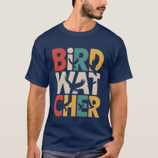 Retro Zonsondergang Vogelkijker Vogelliefhebber fa T-shirt
