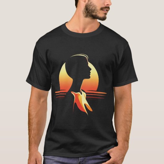 Retro zonsondergang vrouw silhouet t-shirt (Voorkant)