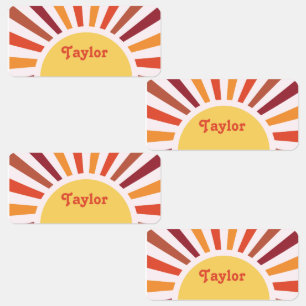 Retro Zonsondergang Zonnestralen Gepersonaliseerde Labels