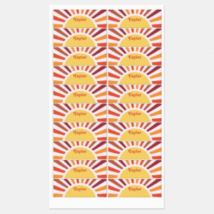 Retro Zonsondergang Zonnestralen Gepersonaliseerde Labels