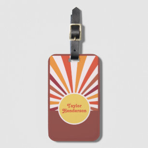 Retro Zonsondergang Zonnestralen Social Media QR C Bagagelabel