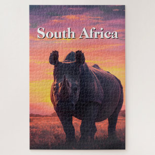 Retro Zonsondergang Zuid-Afrika Neushoorn Legpuzzel