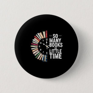Retro zoveel boeken weinig tijd boek klok lezen ronde button 5,7 cm