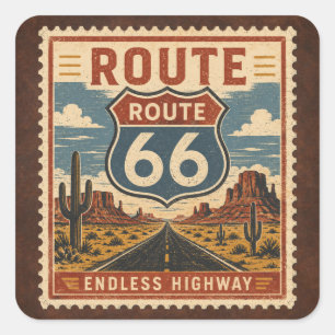 Retro Zuidwest-Amerikaanse Weg Embleem Vierkante Sticker