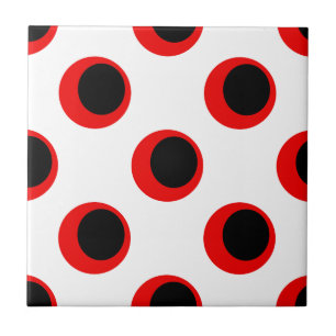 Retro Zwart en Rood op Wit Polka Dot Patroon Tegeltje