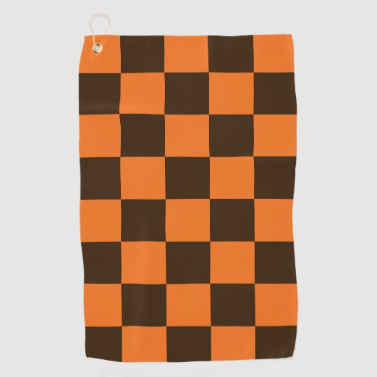 Retro zwart en Sinaasappel geruit vierkantjes Golfhanddoek (Voorkant)