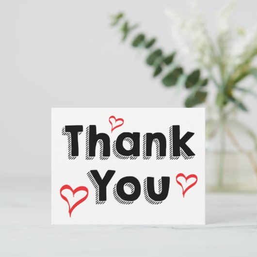 Retro zwart en wit dank u rode liefdesharten briefkaart (Staand voorkant)