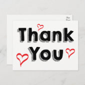 Retro zwart en wit dank u rode liefdesharten briefkaart (Voorkant / Achterkant)