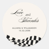 Retro zwart geruit patroon bruiloft Dank u Ronde Sticker (Voorkant)