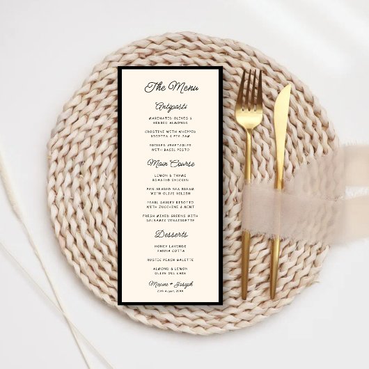 Retro zwart & ivoor bruiloft menu
