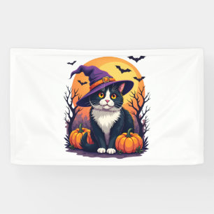 Retro Zwart Kat Halloween Pompoen Kostuum Voor Man Spandoek