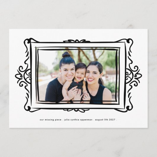 retro zwart moderne doodle foto lijst Adoptie Aankondiging (Voorkant)