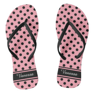 Retro Zwart Polka Dots Monogram Teenslippers