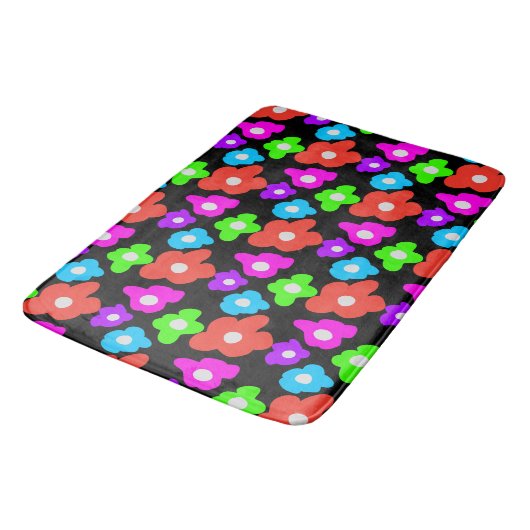 Retro Zwart Rainbow pride kleur Bloemen Patroon Badmat (Gekanteld)