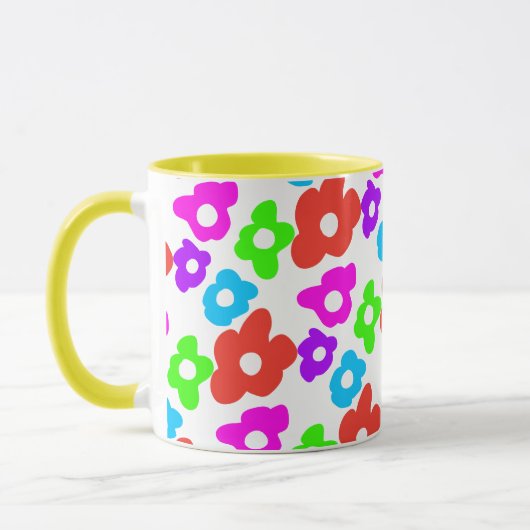 Retro Zwart Rainbow pride kleur Bloemen Patroon Mok (Links)