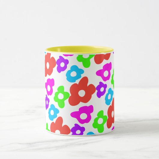 Retro Zwart Rainbow pride kleur Bloemen Patroon Mok (Midden)