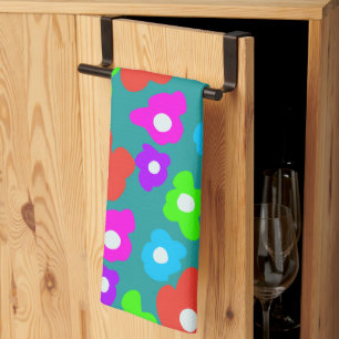 Retro Zwart Regenboog Kleurrijke Bloemen Patroon Theedoek