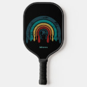 Retro zwart regenboog monogram pickleball paddle (Achterkant)