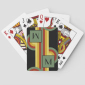 Retro Zwart Rood Groen Geel Cirkels Kunstpatroon Pokerkaarten (Achterkant)