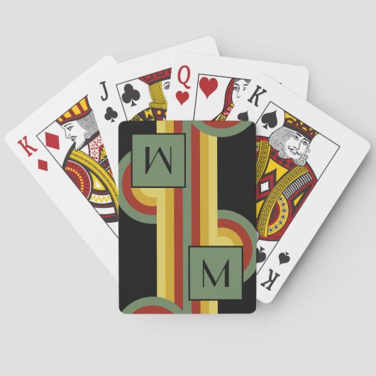 Retro Zwart Rood Groen Geel Cirkels Kunstpatroon Pokerkaarten (Achterkant)