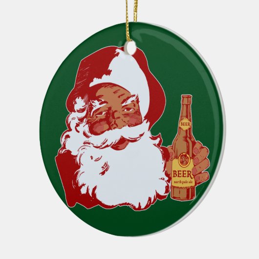 Retro Zwart Sinterklaas met Bier Kerstmis Grappig Keramisch Ornament (Links)