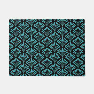 Retro zwart turquoise art deco fans patroon deurmat