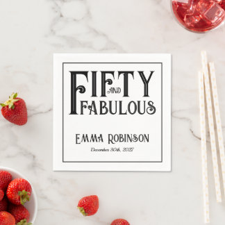 Retro Zwart "Vijftig en Fabulous" 50ste Verjaardag Servet