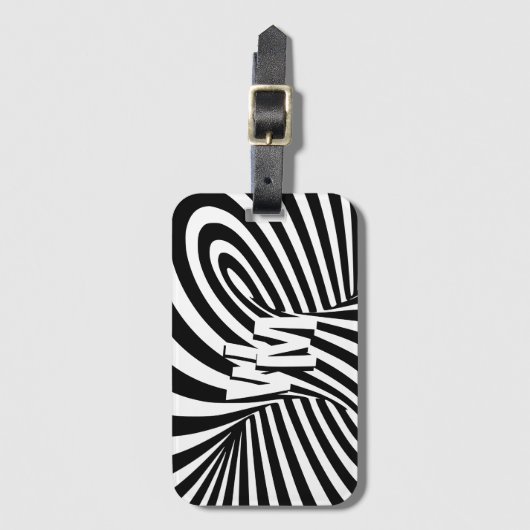 Retro Zwart Wit Abstract Zebra Patroon Initialen Bagagelabel (Voorkant (verticaal))